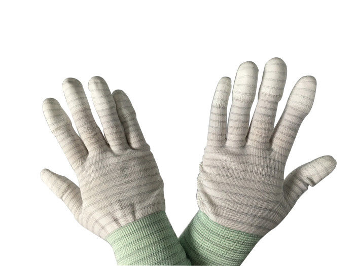 Palm PVC Dotted Type Anti Static Hand Gloves PU Top Coated Striped Nylon