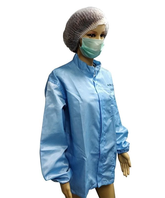 Antistatic Jackets Cleanroom Apparel 5mm Grid Polyester YKK Zip With Logo Printing