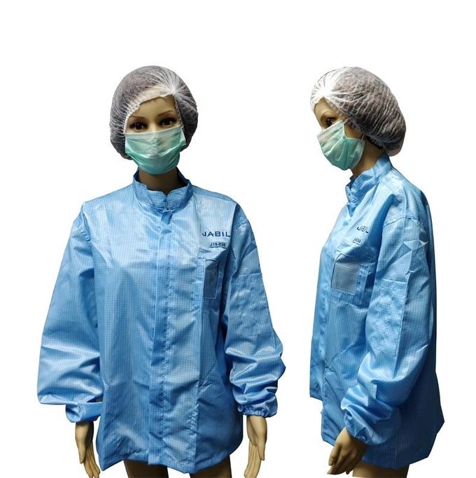 Antistatic Jackets Cleanroom Apparel 5mm Grid Polyester YKK Zip With Logo Printing