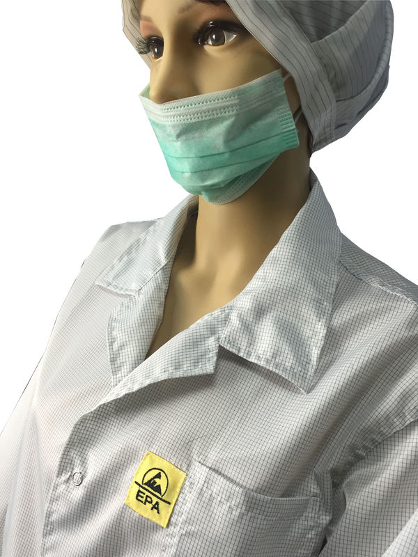 Static Dissipative ESD Jackets 2.5mm Grid White And Blue For EPA Clean Room