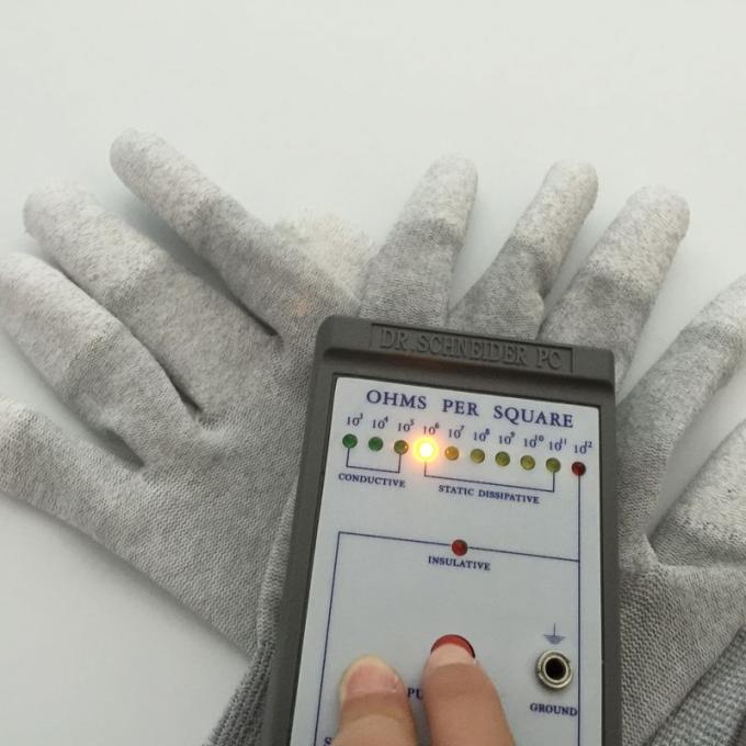 ESD PU Top Coated Anti Static Gloves Polyester Liner With Carbon Filament Knitted 3
