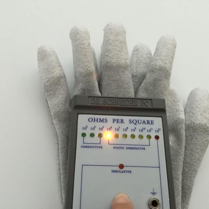 ESD PU Top Coated Anti Static Gloves Polyester Liner With Carbon Filament Knitted 2