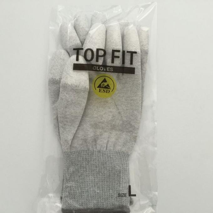 ESD PU Top Coated Anti Static Gloves Polyester Liner With Carbon Filament Knitted 7