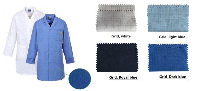 ESD Plain Grid T C Fabric 65% Cotton 33% Polyester 2% Carbon Filament 4mm Grid 3