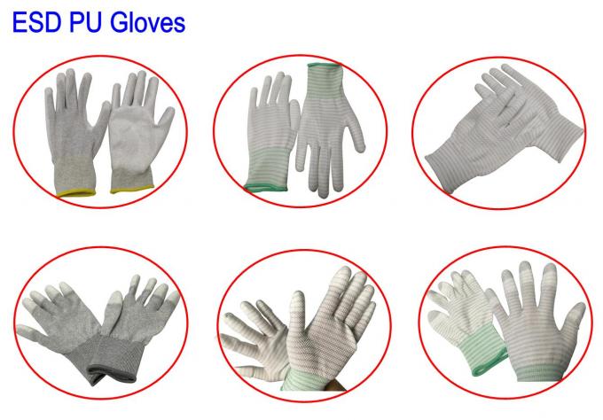 ESD PU Top Coated Anti Static Gloves Polyester Liner With Carbon Filament Knitted 8