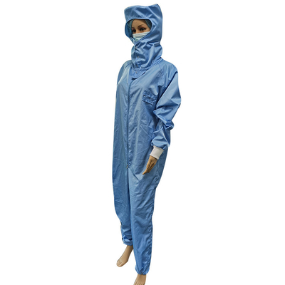 Blue 5mm Gird Washable Dust Free Anti Static Cleanroom Jumpsuit Coverall With Hood