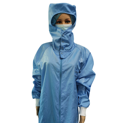 Blue 5mm Gird Washable Dust Free Anti Static Cleanroom Jumpsuit Coverall With Hood