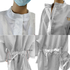 Washable Fluid Repellent V Neck Round Sleeve Cleanroom ESD Frocks With 5mm Stripe