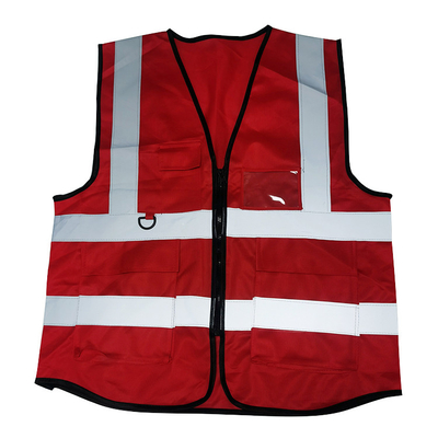 Unisex Red High Visibility Reflective Safety Vests With ID Pocket