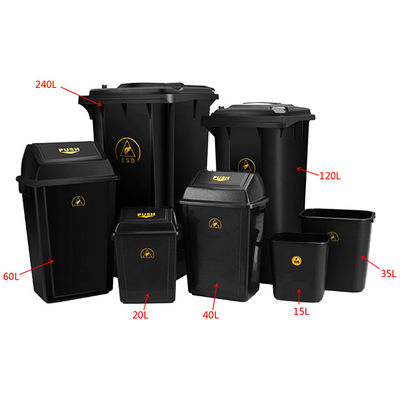 Black Plastic Antistatic Electrostatic Cleanroom Tool Box Trash Can / ESD Waste Bin