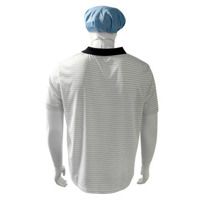 7MM Stripe White Silk Knitting ESD Anti Static POLO T-Shirts 99% Polyester 1% Conductive