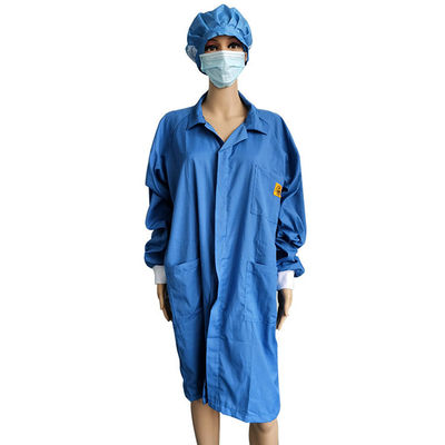 ESD Dustproof Gown Spandex Cuff Dust Free Polyester Lint Free Smock For Lab Cleanroom