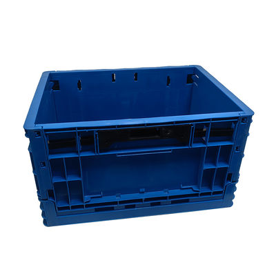 Blue ESD Foldable Storage Box Plastic Attached Lids Turnover Crate