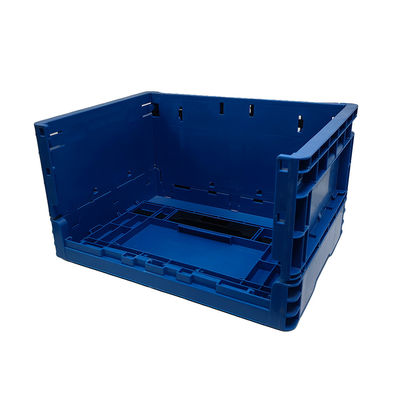 Blue ESD Foldable Storage Box Plastic Attached Lids Turnover Crate