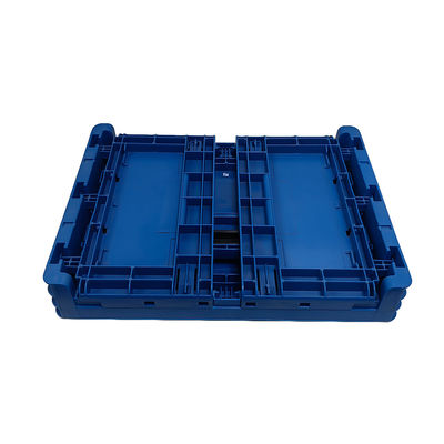 Blue ESD Foldable Storage Box Plastic Attached Lids Turnover Crate