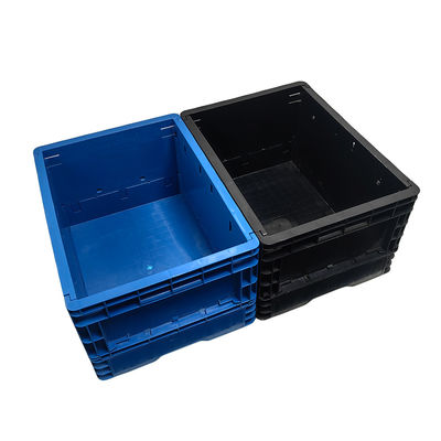 Blue ESD Foldable Storage Box Plastic Attached Lids Turnover Crate