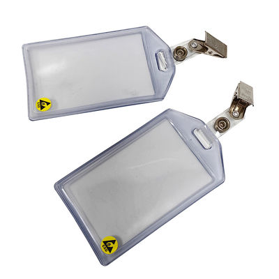 Clear Waterproof ESD Antistatic Plastic ID Card Holder Card Badge Case Holder With Clip