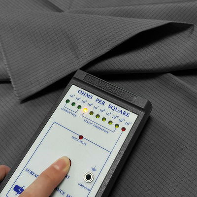 Black 4mm Grid 33% Cotton 2% Carbon Fiber Antistatic TC Fabric For ESD Working Clothes