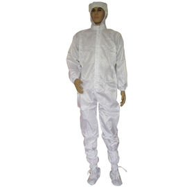 Zipper Closure Polyester ESD Overalls With Hood 98% PET 2% Conductive Fiber