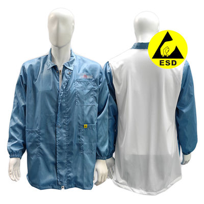 Cleanroom ESD Antistatic Jacket With A Lapel Zipper White Mesh Back Anti-Static Lab Coat Jacket