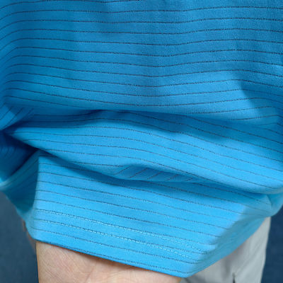 Cleanroom 99% Cotton+1% Carbon Fiber Blue Unisex ESD Anti-static O-neck T-shirt With 3 Buttons