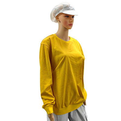 Yellow 5mm Stripe 99% Cotton+1% Carbon Fiber ESD Anti-static Long Sleeve Shirt For Laboratory