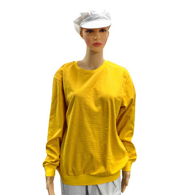 Yellow 5mm Stripe 99% Cotton+1% Carbon Fiber ESD Anti-static Long Sleeve Shirt For Laboratory