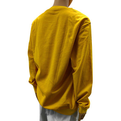 Yellow 5mm Stripe 99% Cotton+1% Carbon Fiber ESD Anti-static Long Sleeve Shirt For Laboratory