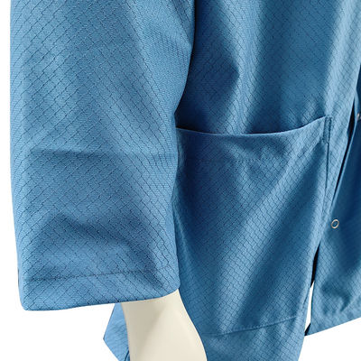 Blue Washable Cleanroom ESD Smock Antistatic Clothes Garment with 96% Polyester +4% Carbon
