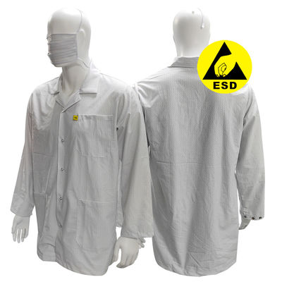 XS-10XL Cleanroom White ESD Coat 96% Polyester +4% Carbon Washable Antistatic Smock