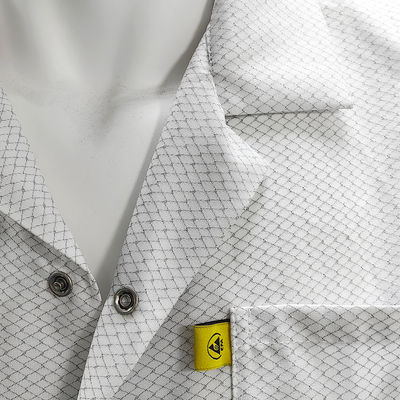 XS-10XL Cleanroom White ESD Coat 96% Polyester +4% Carbon Washable Antistatic Smock