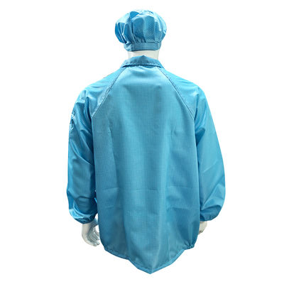 Blue Anti Static Lab Coat Grid 98% Polyester 2% Carbon Fiber Fabric Jacket