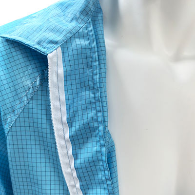 Blue Anti Static Lab Coat Grid 98% Polyester 2% Carbon Fiber Fabric Jacket