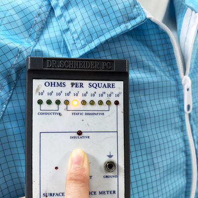 Blue Anti Static Lab Coat Grid 98% Polyester 2% Carbon Fiber Fabric Jacket