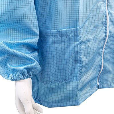 Blue Anti Static Lab Coat Grid 98% Polyester 2% Carbon Fiber Fabric Jacket