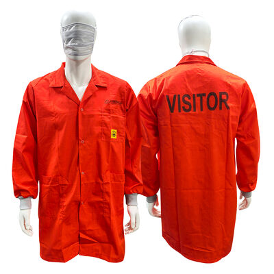 Red ESD Anti Static Lab Smock With 65% Cotton 33% Polyester 2% Conductive Fiber