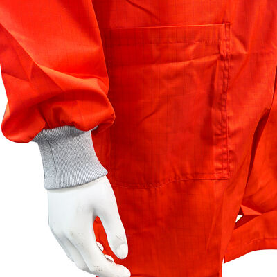 Red ESD Anti Static Lab Smock With 65% Cotton 33% Polyester 2% Conductive Fiber