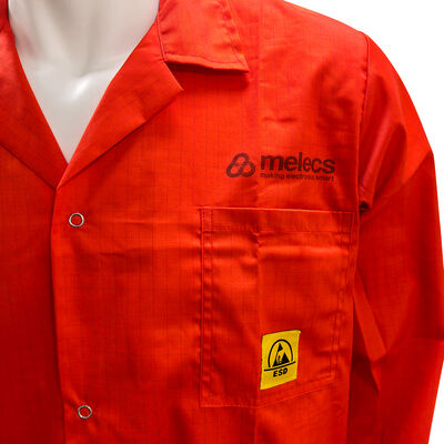 Red ESD Anti Static Lab Smock With 65% Cotton 33% Polyester 2% Conductive Fiber
