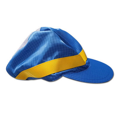 ESD Anti Static Hat Blue 98% Polyester 2% Carbon Fiber For Cleanroom