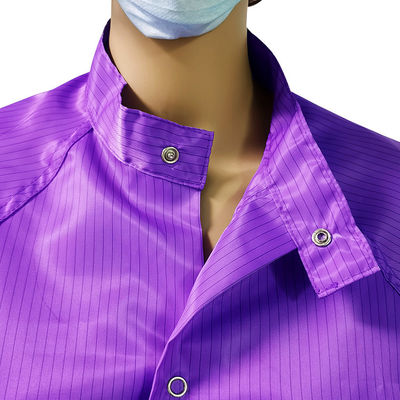 Cleanroom Working Round Neck Purple ESD Jacket 5mm Stripe 99% Polyester