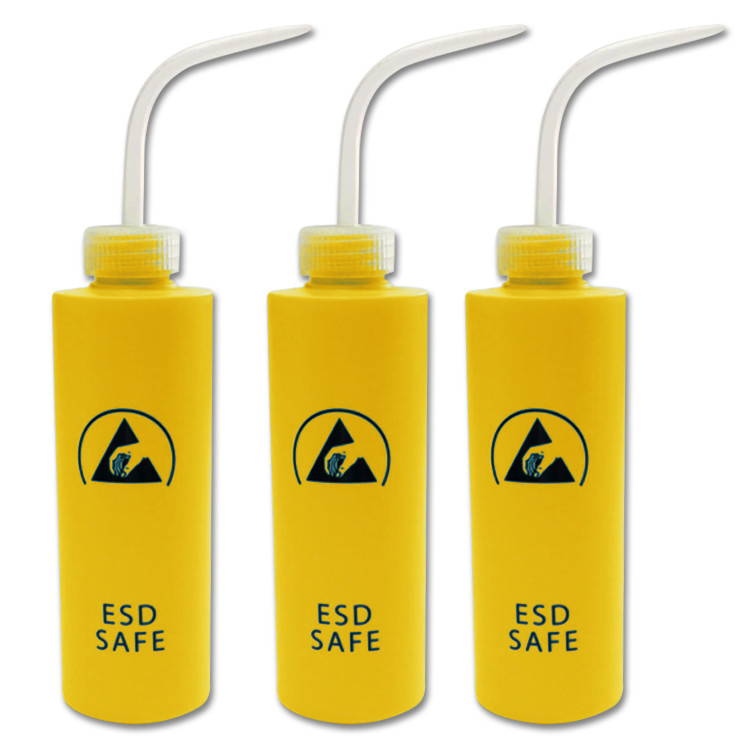 Yellow Print HDPE Plastic ESD Antistatic Safe Dispensing Bottle Industrial Use