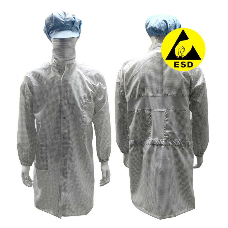 5mm Grid ESD Antistatic Safety Coat Breathable Mesh Back For Cleanroom