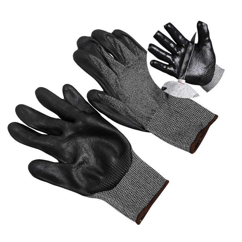 Black 18 Knitted Safety Work Glove Level 3 Cut Resistant Rubber Palm Coated Gloves