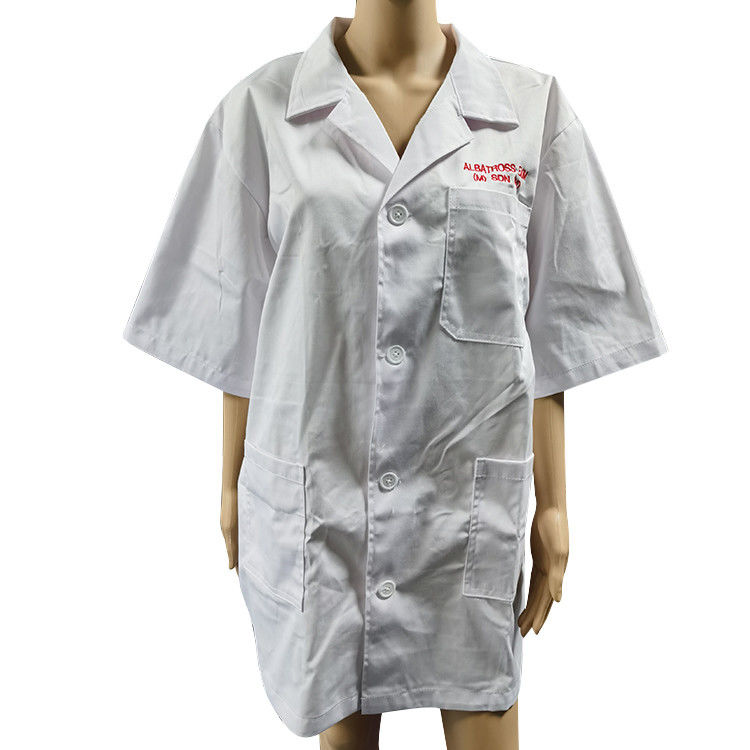 Dustproof ESD Workwear Spandex Cuff Polyester Lint Free Lab Smock For Cleanroom