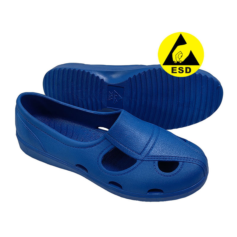 Blue Durable Integrated Molding SPU Material ESD Antistatic Workshop Safety Four Holes Sandals for Cleanroom