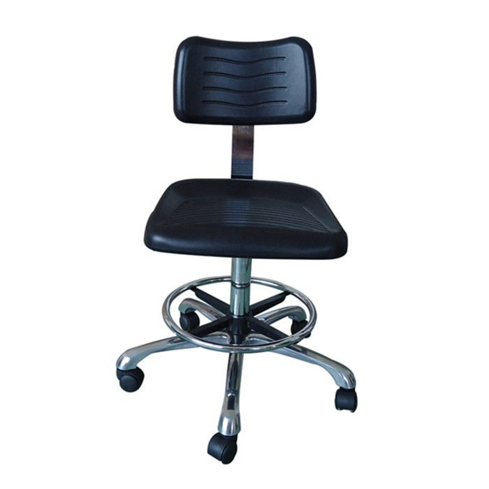 Black ESD Lab Chairs Polyurethane Material w/Footring Five Star Polished Aluminum Base