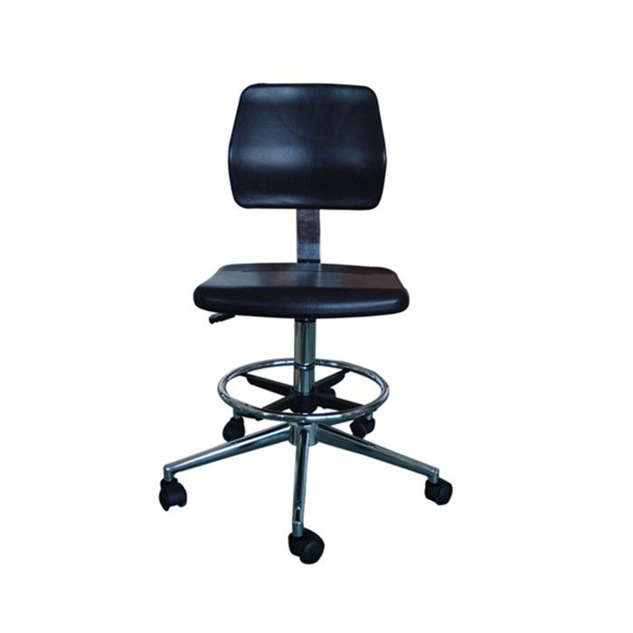 Static Dissipative ESD Safe Chairs PU Work Stool Foot Ring And Arm Rest Black Color