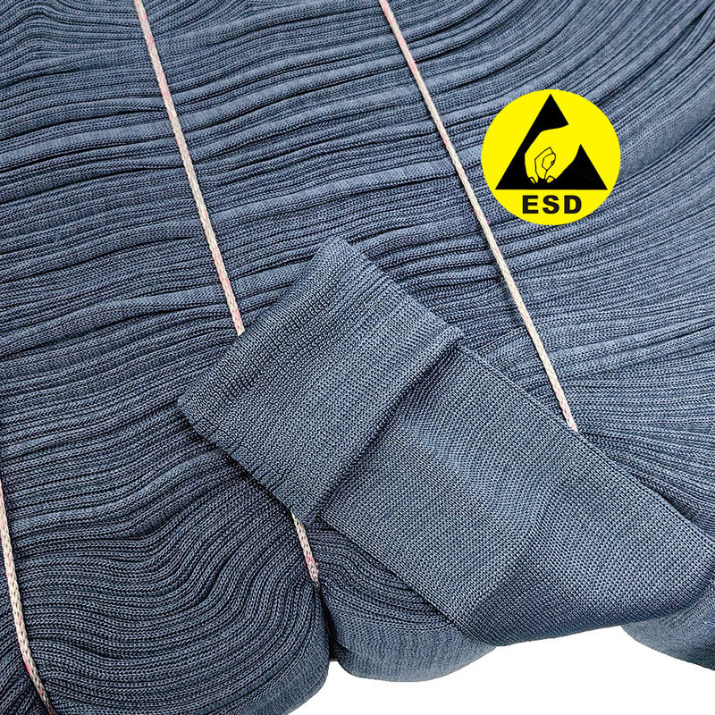 93% Polyester 7% Carbon Fiber ESD Antistatic Rib Fabric For Cleanroom Clothing Cuffs