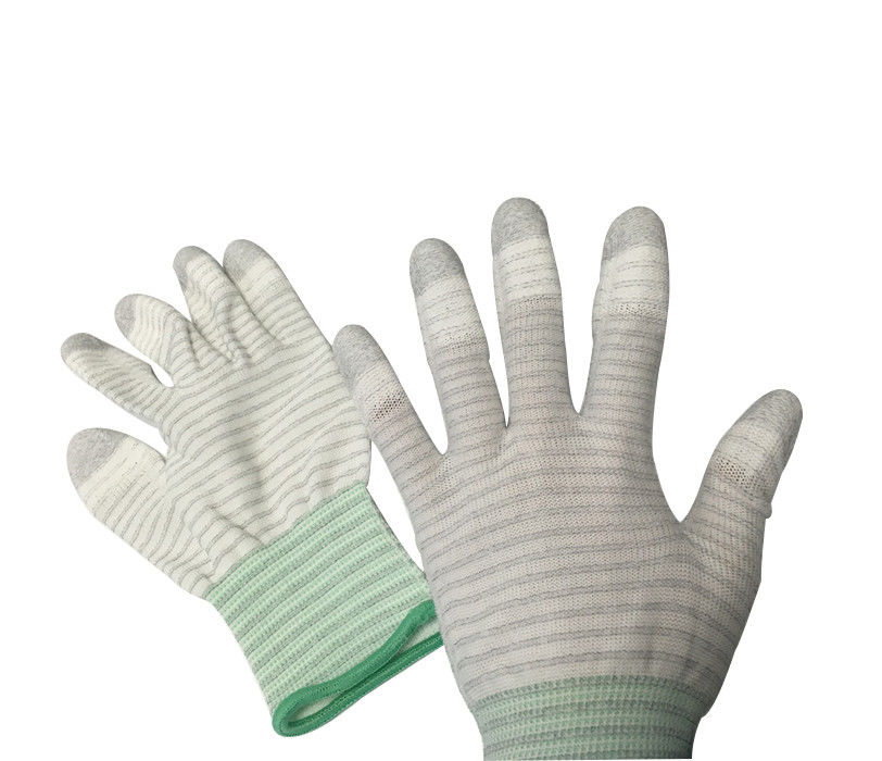 PU Top Coated Striped Static Proof Gloves Fingertip Carbon Knitted EN388 4121 Standard
