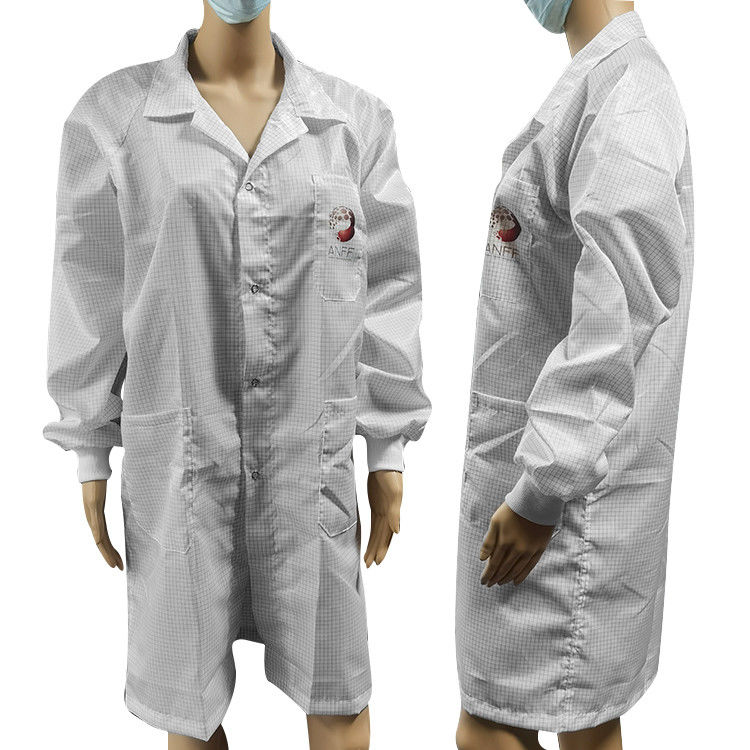 Anti Static White 5mm Grid ESD Smock For Cleanroom